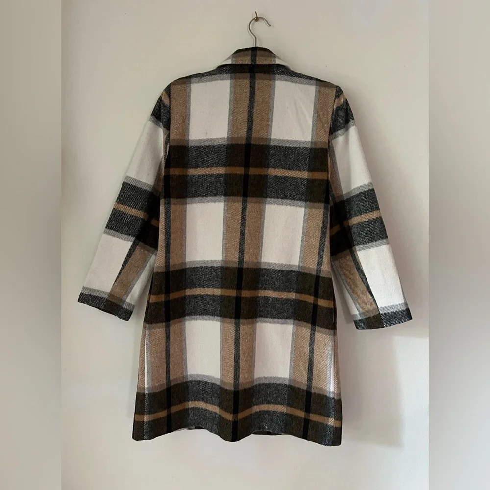 Steve Madden Cher Ivory Plaid Brushed Coat Wool Blend size S NWOT